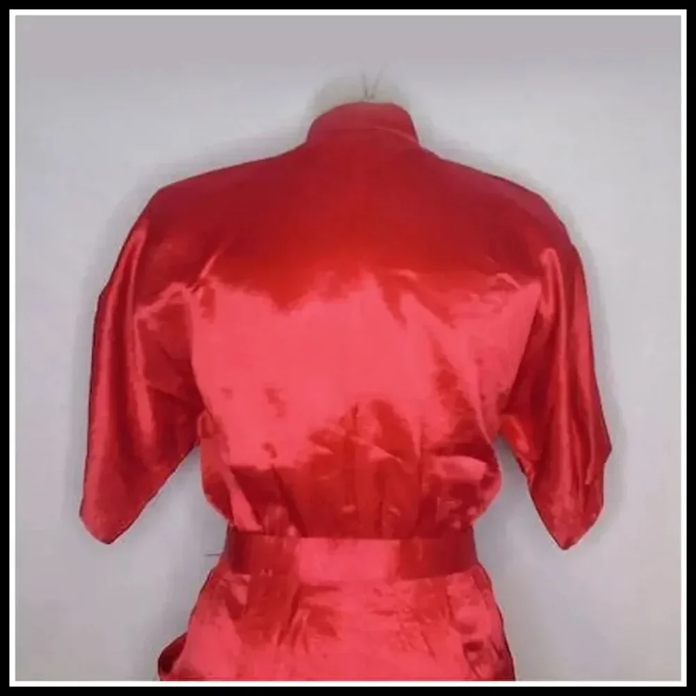 40s Style Red Satin Sheath Dress, Military Influence Retro Swing VFG &0s Vintage - Picture 8 of 14